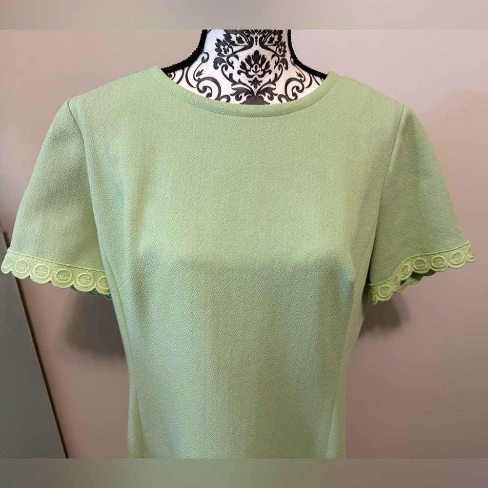VINTAGE EDITH FLAGG CALIFORNIA MINT GREEN POLYESTER DRESS SZ 10 CRIMPLENE KNIT - Picture 2 of 7